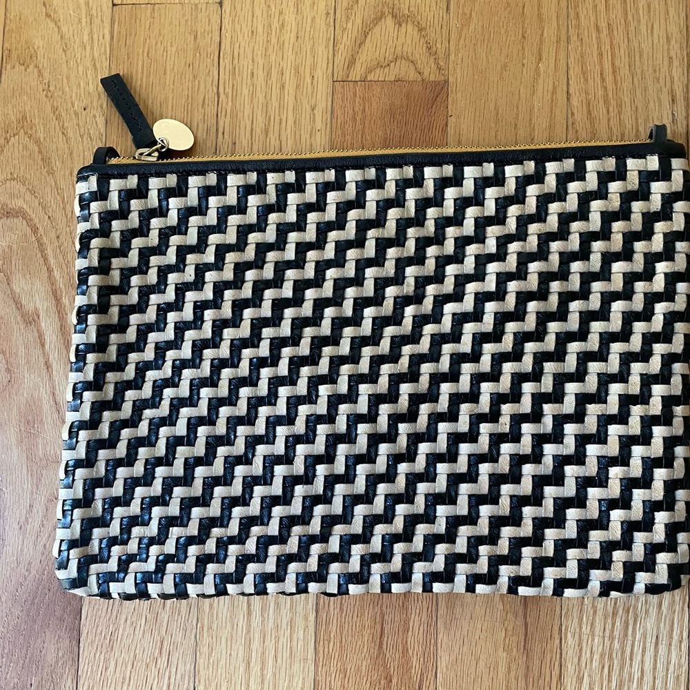 Clare V. Flat Clutch, zig zag black and cream w/tabs